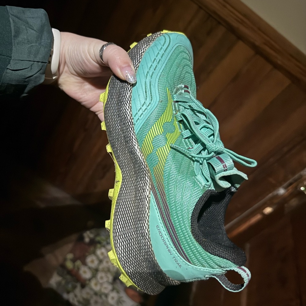 Saucony Women's Teal and Yellow Trail Running Shoe